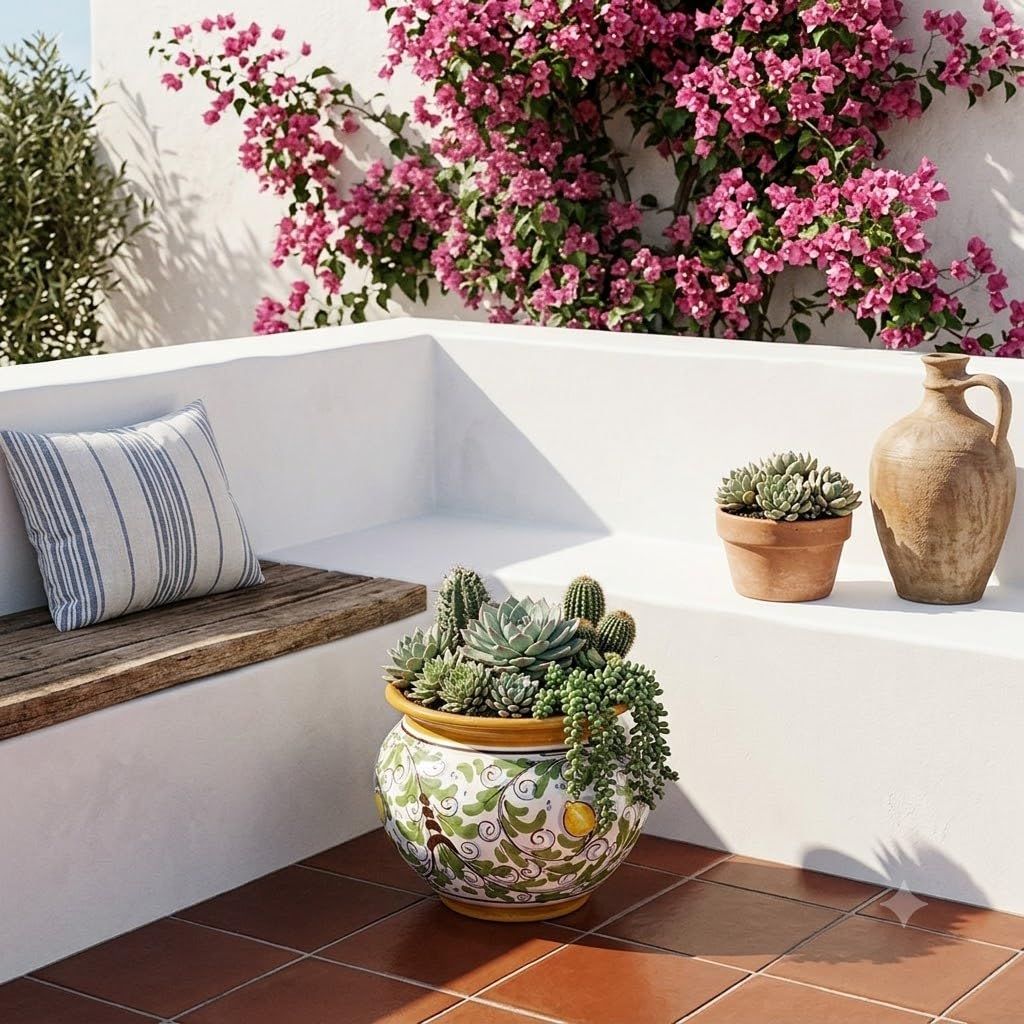 CEAR ceramiche - Übertopf aus Keramik von Caltagirone, handdekoriert mit den klassischen Motiven der sizilianischen Tradition