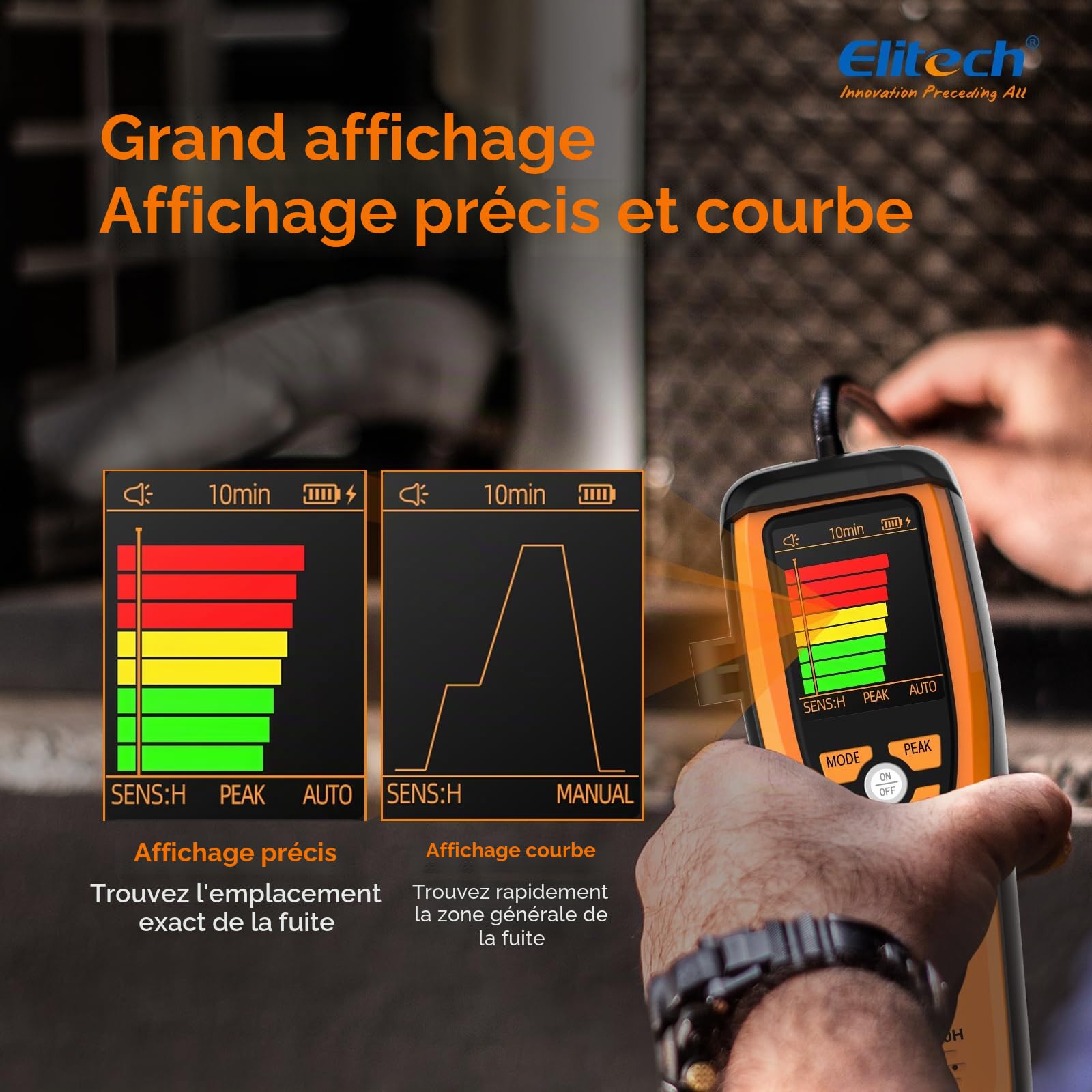Elitech Détecteur de Fuite de Réfrigérant Diode Chauffée - Outil de Détection de Fuite Halogène pour Climatisation Automobile CVC R32 R404A R134A etc., ILD-100H