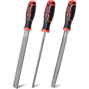 REALTEK Wood Rasp Set 3-Piece Including Flat File Half Round File Round | Blade 200 mm long, wooden file set for woodworking,