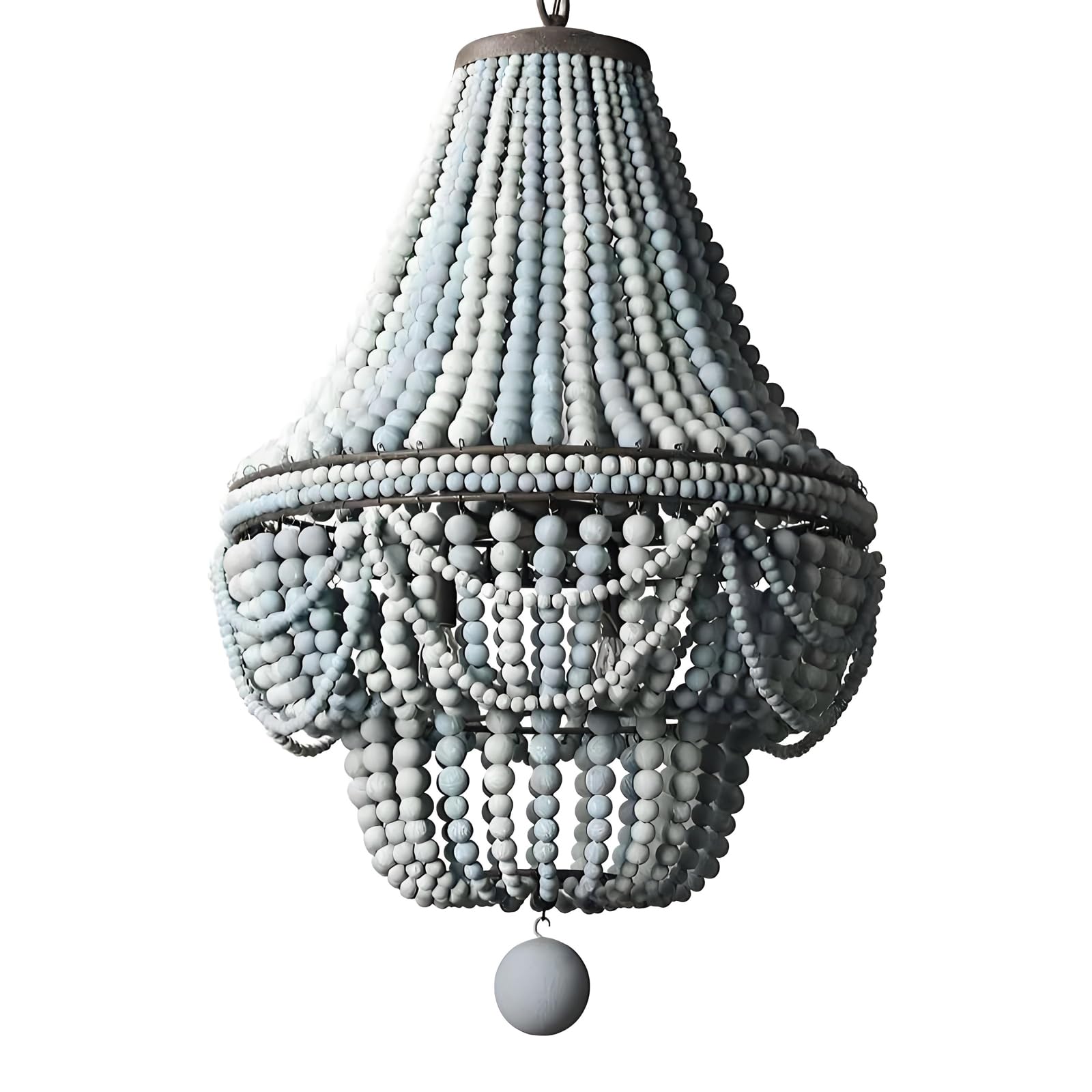 WLBHWL Rustic Wooden Beaded Chandeliers 6-Lights Large Farmhouse Chandelier for Dining Room Living Room, Adjustable Chain Hanging Ceiling Lighting Fixture, E12 Socket, Bulbs Not Includ