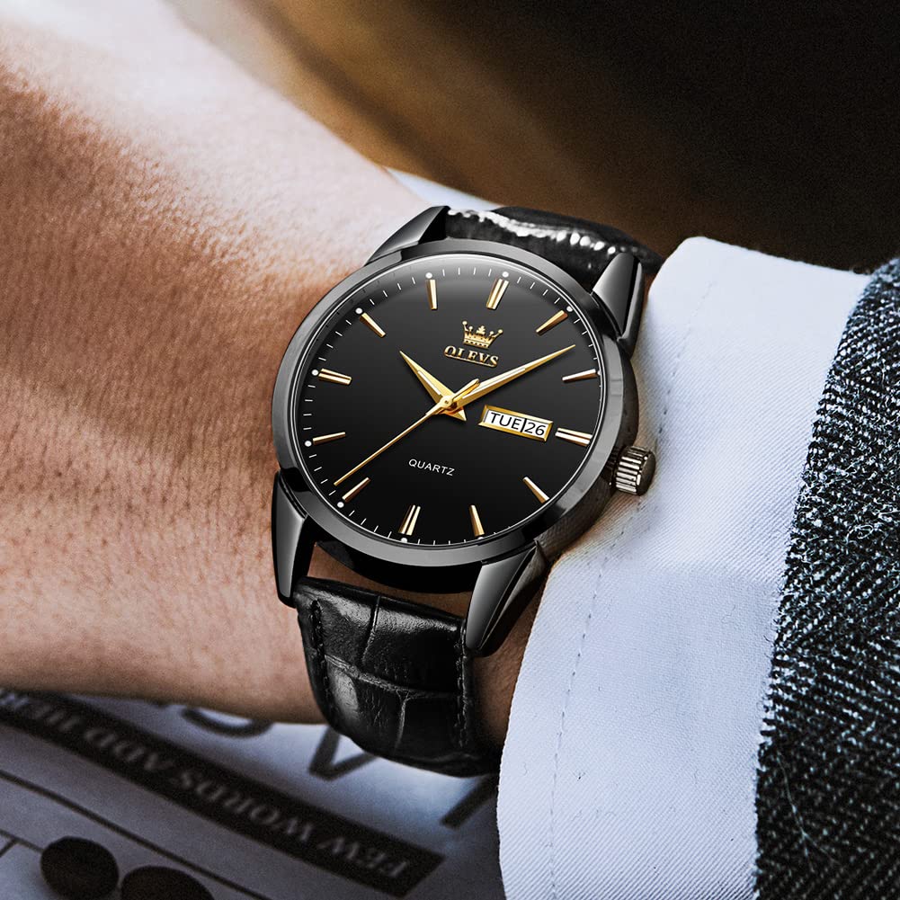 OLEVS Men's Simple Watch with Day and Date, Stainless Steel Analog Quartz Watches for Men, Classic Luminous Hands Men's Dress Watches, Black/White/Blue Dial