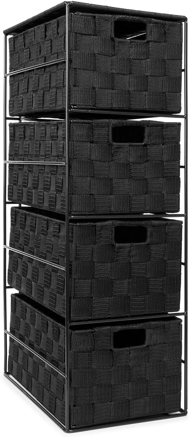 EHC Woven 4 Drawer Storage Unit Cabinet For Bathroom, Bedroom - Black