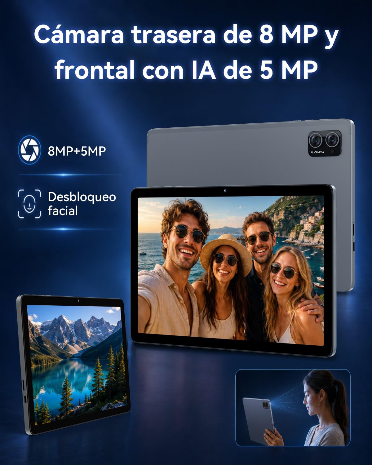 TABWEE Tablet Android 16 con Teclado, 24 GB RAM+ 256 GB ROM (4 TB TF) | Tablet para Gaming, Octa-core, Gemini AI, Tablet 10 Pulgadas, Widevine L1, 8MP+5MP, Face ID, GPS (Garantía de 4 Años)