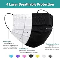 Vista 2 de Máscara Desechable de 4 Capas 2023 Máscara Negra con Interior Blanco, Máscara Antipolvo Transpirable de Un Solo Uso con Cintas Elásticas Suaves