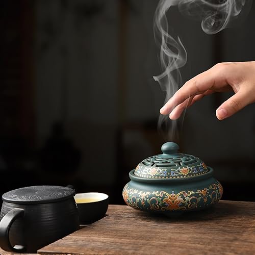 Miniatura 6 de Quemador de incienso de cerámica con soporte de incienso + algodón ignífugo, cuenco para quemaduras de manchas hecho a mano para incienso en palo o