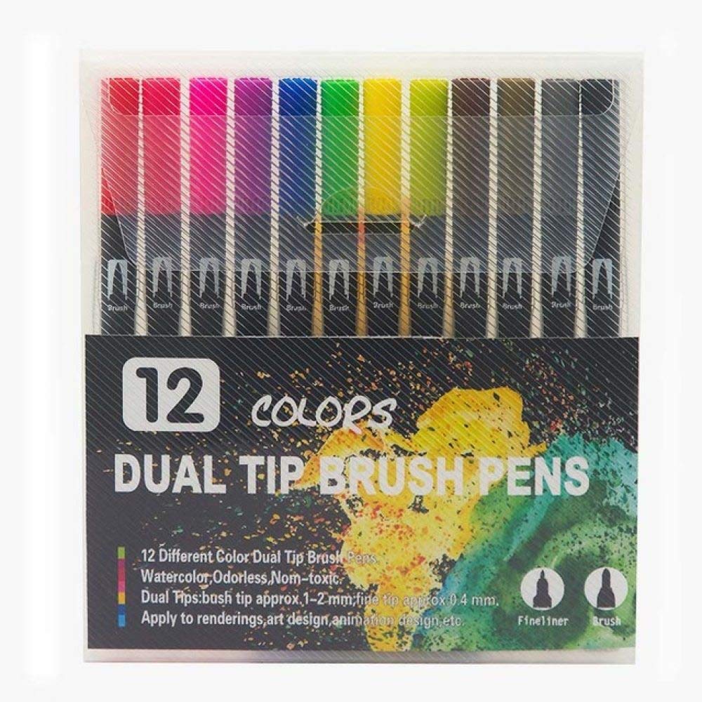 Penna per Acquerello 120 Colori Fine Liner Doppia Punta Acquerelli Art Maker Brush Pen Set di pennarelli per Materiale Scolastico 24 Colori Nero (12 Colori Bianco) (12 Colori Nero)