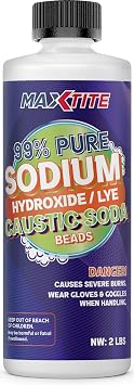 MAXTITE Sodium Hydroxide Caustic Soda Beads Lye 99% Pure 2lbs - Lye Drain Cleaner Opener - HDPE Container w/Resealable Child Resistant Cap...
