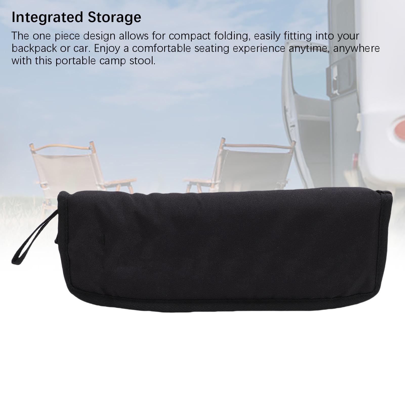 Camping Tabouret Léger en Aluminium Cadre Pliant Tabouret De Stockage Intégré Voyage Randonnée Pêche Plage Noir