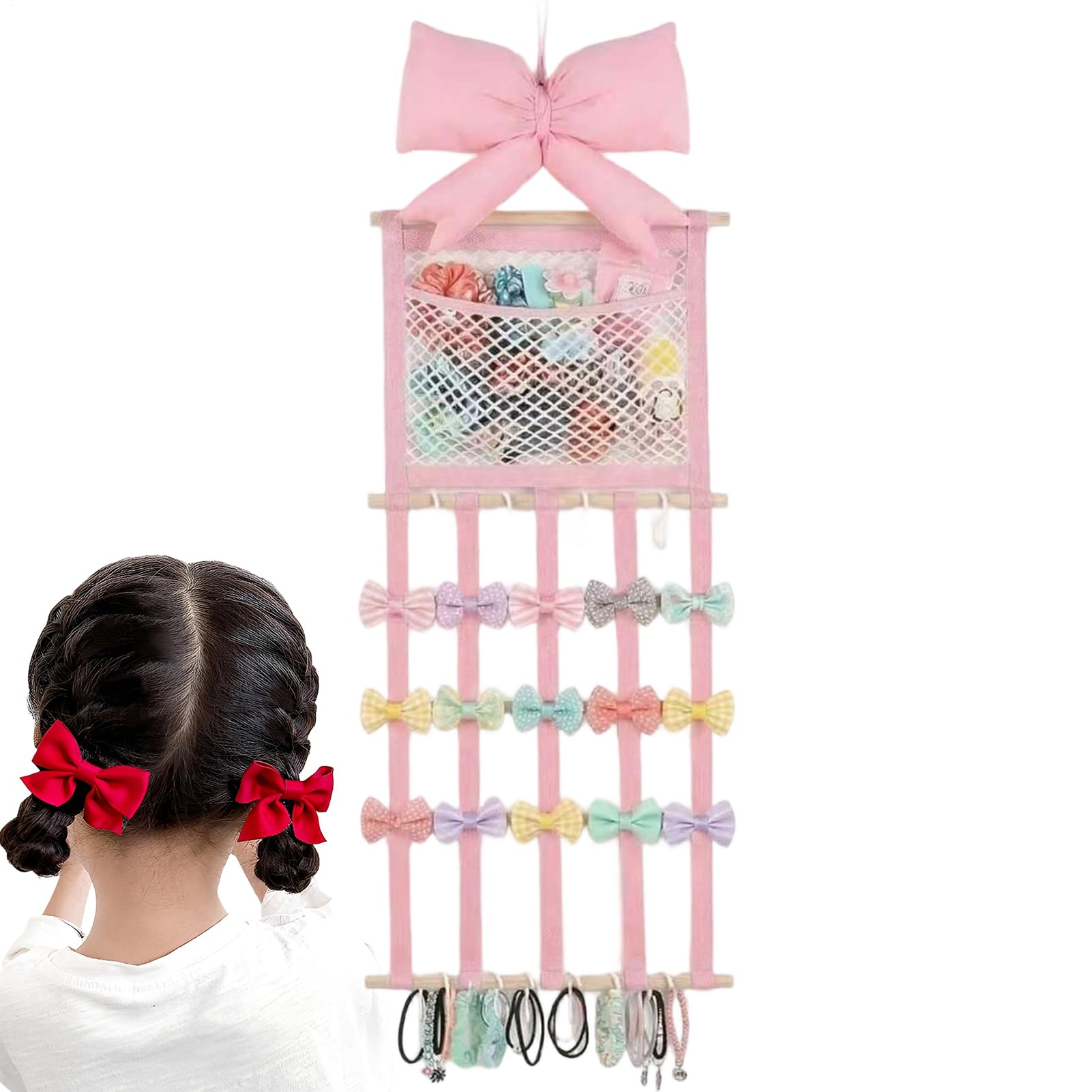 Organizador de lazos infantil para colgar el pelo rosa para regalo