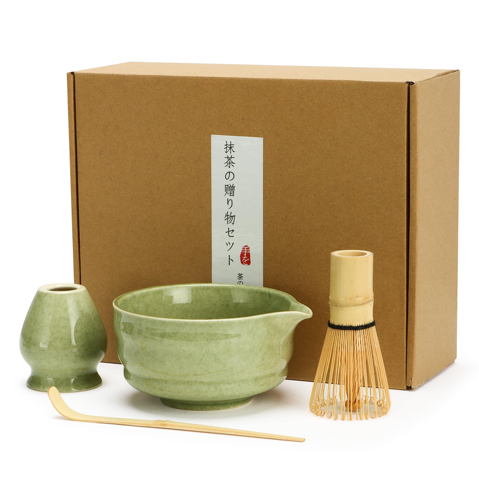 99BOX Matcha Utensil Set, Green Stripe Pattern, 4-Piece Set, For Rice Bowls, Chasaku, Chasaku, Chasen Stands, Beginners, Home Use, Introduction to Tea Ceremony, Ceramic : Home & Kitchen