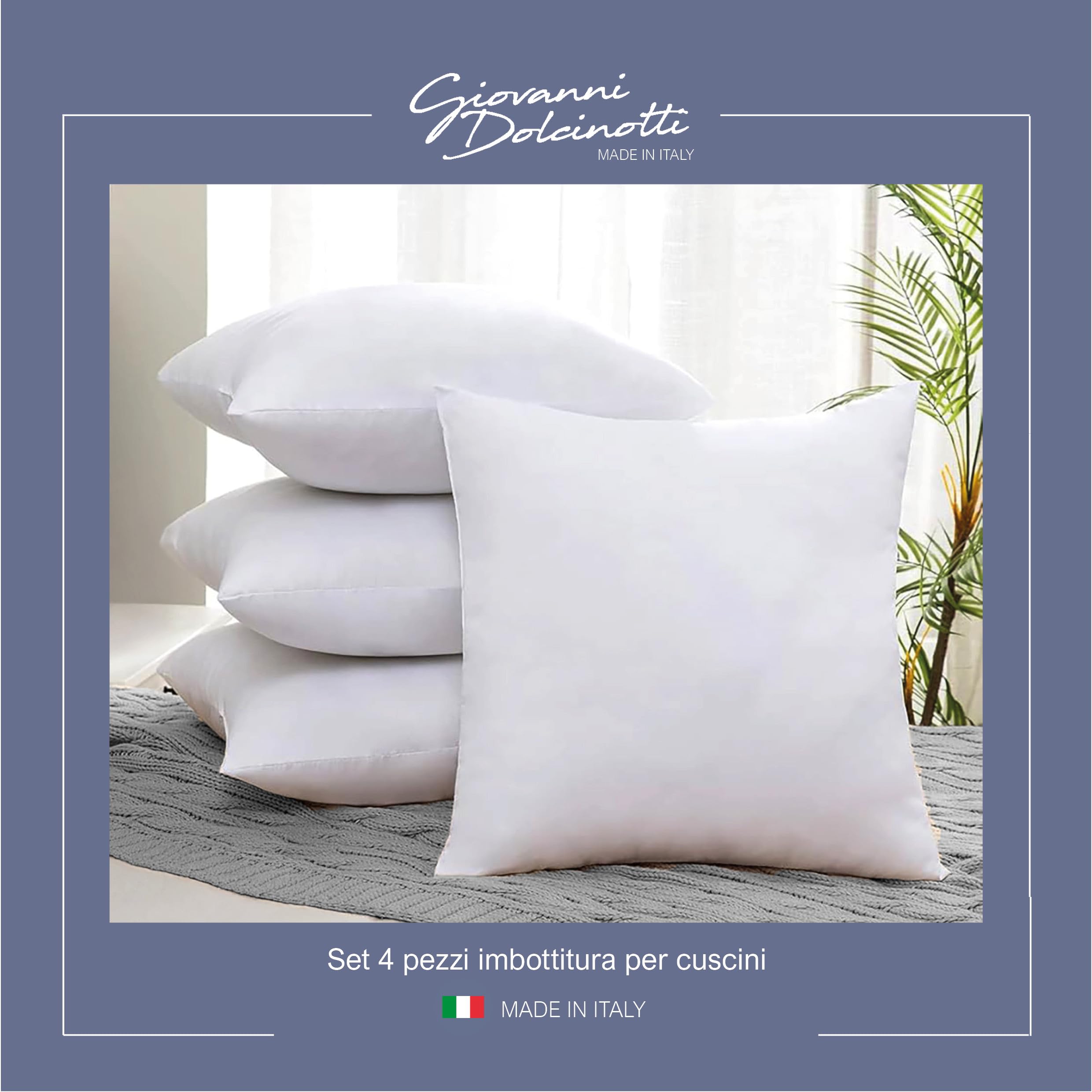 Giovanni Dolcinotti | Set di 4 Imbottiture Cuscini Interni 50x50 - Cuscini per Divano e Letto - Anallergici, Morbidi e Lavabili in Lavatrice - Fibra Siliconata Antiacaro - Made in Italy