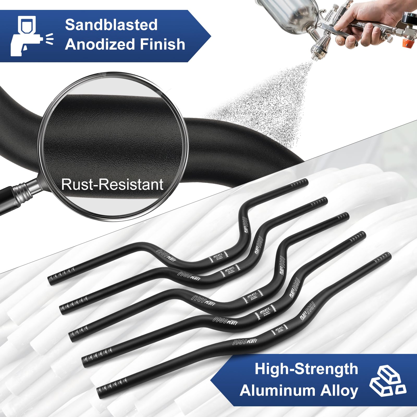 PLATT Manubrio per mountain bike da 31,8 mm in lega di alluminio per mountain bike (720 mm, 50mm di aumento)