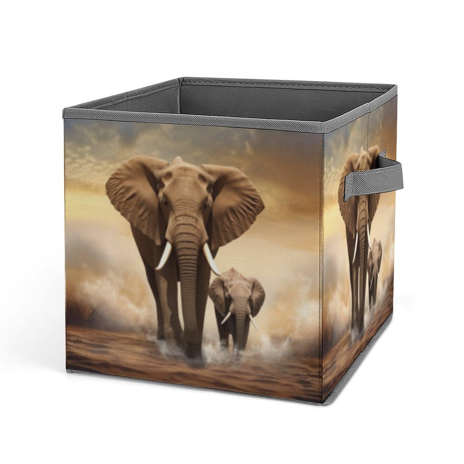 BTCOWZRV Elephant Cube Storage Bins - 11 Inch Heavy Duty Fabric Closet Bins for Shelves, Cube Organizer - Collapsible Storage Boxes with Handle Decorative Clothing Storage Baskets