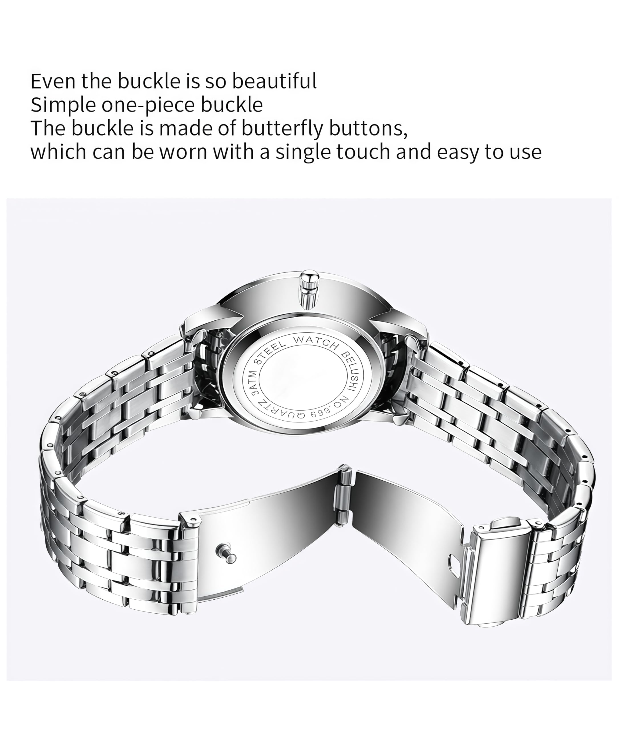 Gosasa Montre à quartz facile à lire pour personnes âgées, grands chiffres, calendrier, résistance à l'eau de 30 m, lumineuse, montre bracelet en acier inoxydable pour homme et femme