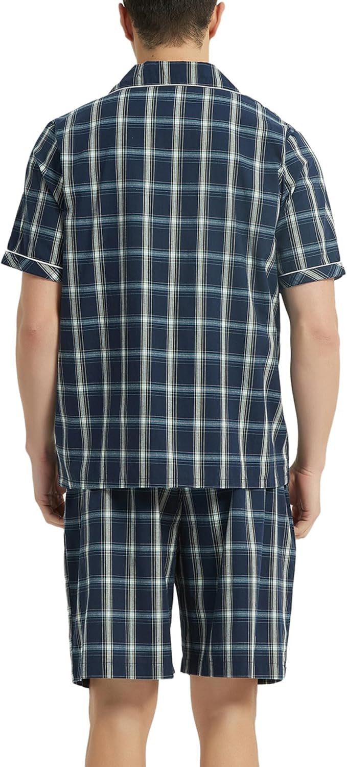 Vulcanodon Mens Cotton Pajama Set Short Sleeve, Button Down Pajama Set for Men Lightweight Men's Sleepwear - Image 2