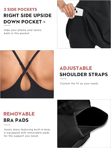 Vista 5 de Vestido de tenis para mujer, vestidos de golf deportivos con brasier y pantalones cortos integrados para mujer
