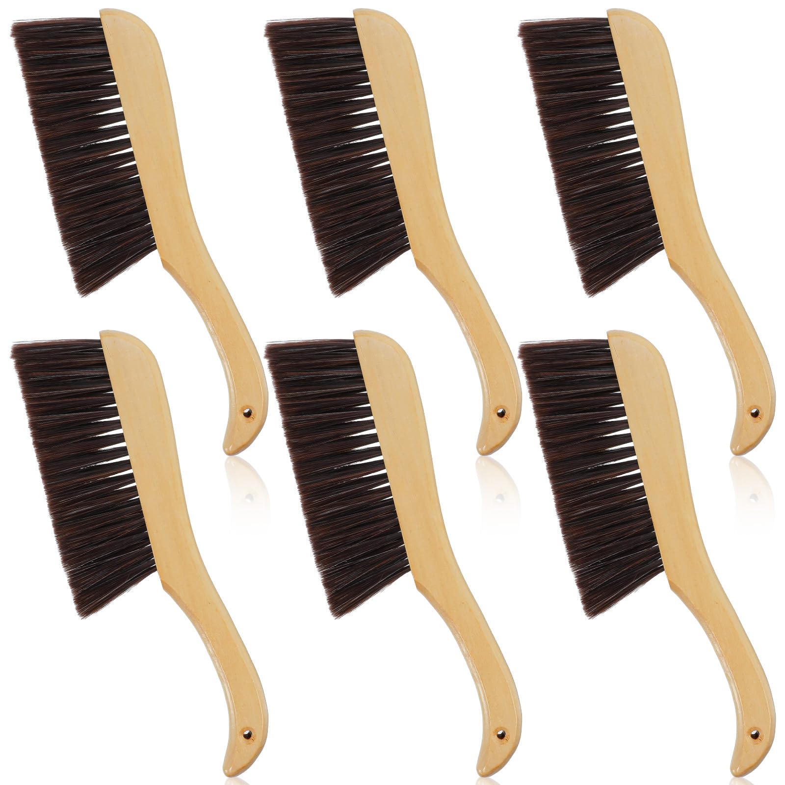 6 escobas de mano de madera, cepillo de cerdas suaves con mango largo de madera, cepillo de limpieza para muebles, coche, sofá, cama, chimenea, banco, mostrador, ropa, limpieza del hogar