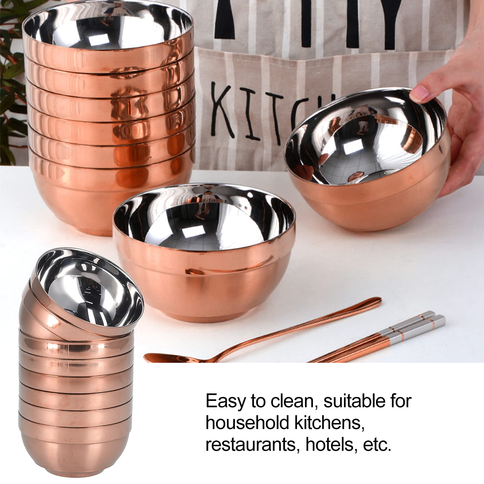 Zestaw łyżek do Misek Izolacyjna Zastawa Stołowa ze Stali Nierdzewnej do Domowej Restauracji Materiał 304 8 Sztuk (Różowe złoto)