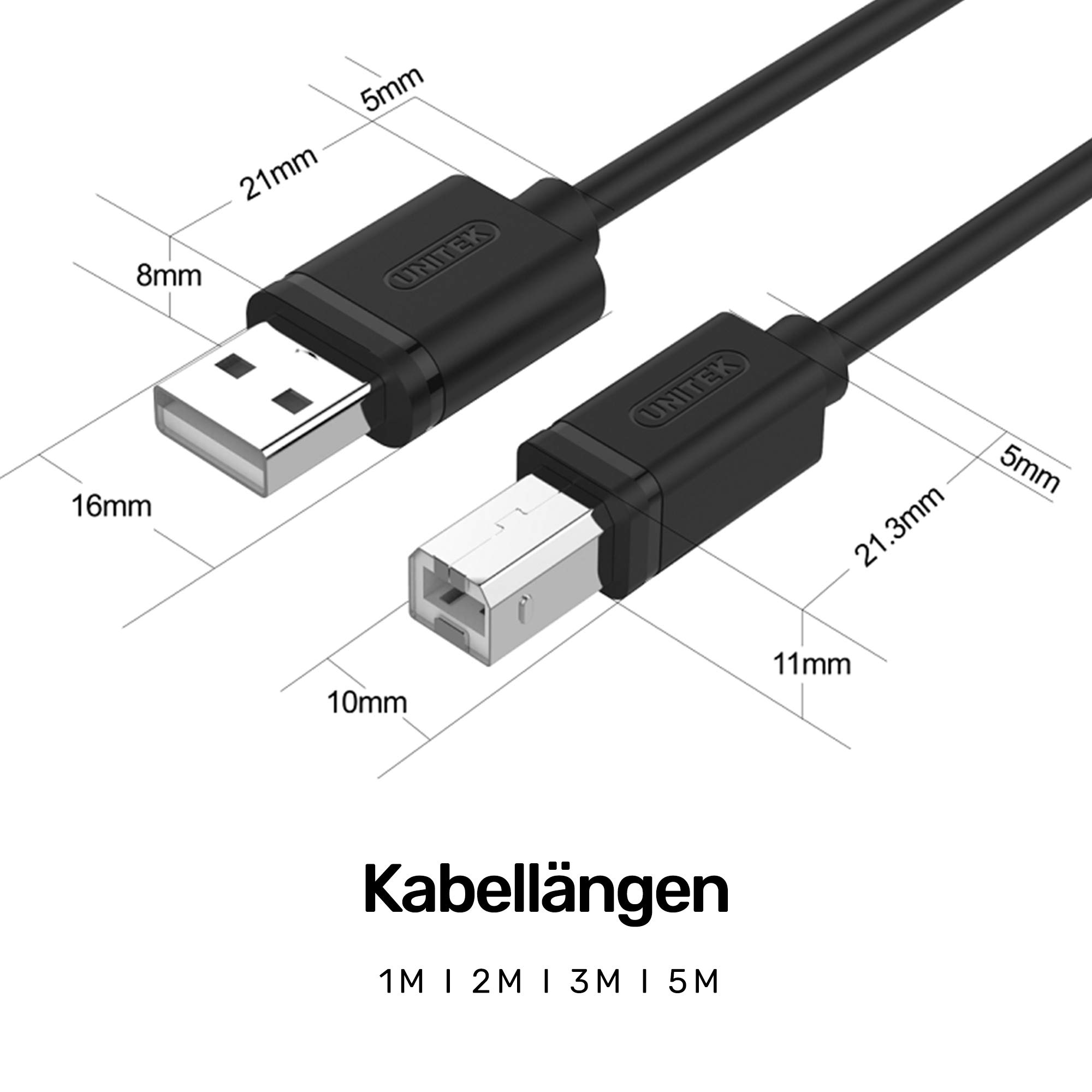 Unitek Cavo Da USB A A USB B (maschio-maschio) I 5 Metri, Standard