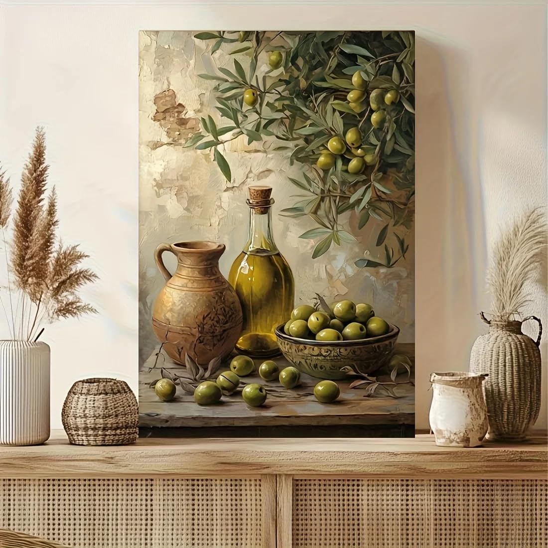 GOSRD Modern Wall Artwork Prints Olive Branch Painting Art Mediterranean Tree Tones For Home Office Interior Decoration(60x80CM/Frameless)