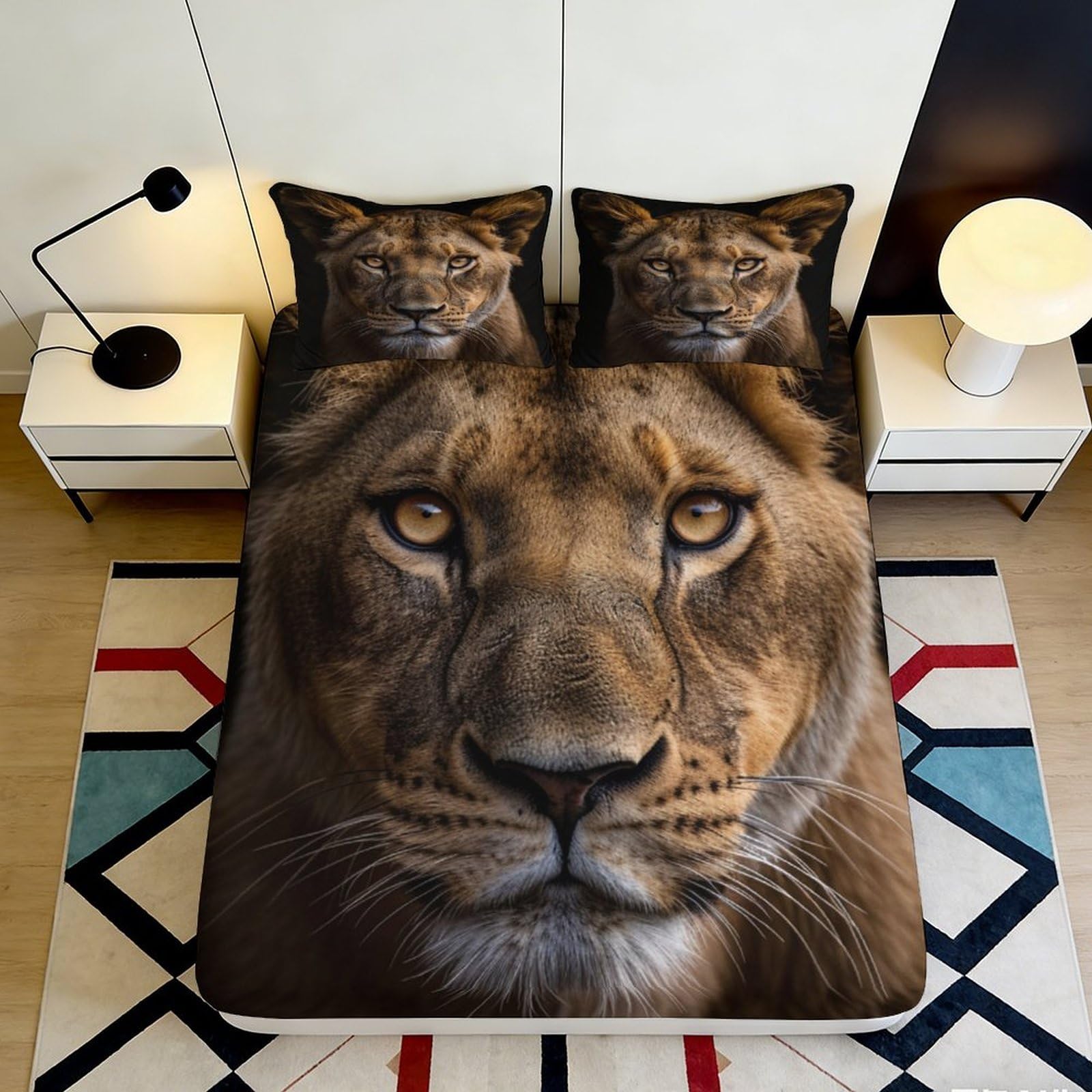 3D Printed Lion Face Fitted Sheet Microfiber Soft Breathable Wild Animal Bed Sheet for Bedroom Dorm Decor 90x200x25cm