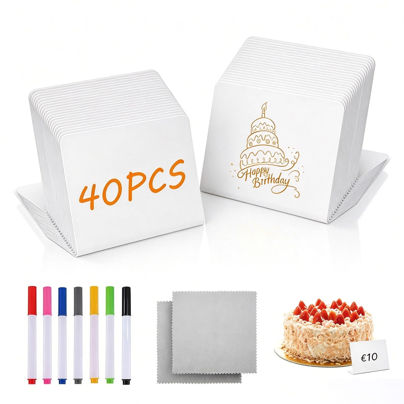40 Pack Mini Chalkboard Signs, Reusable Mini Chalk Boards Price Labels (White)