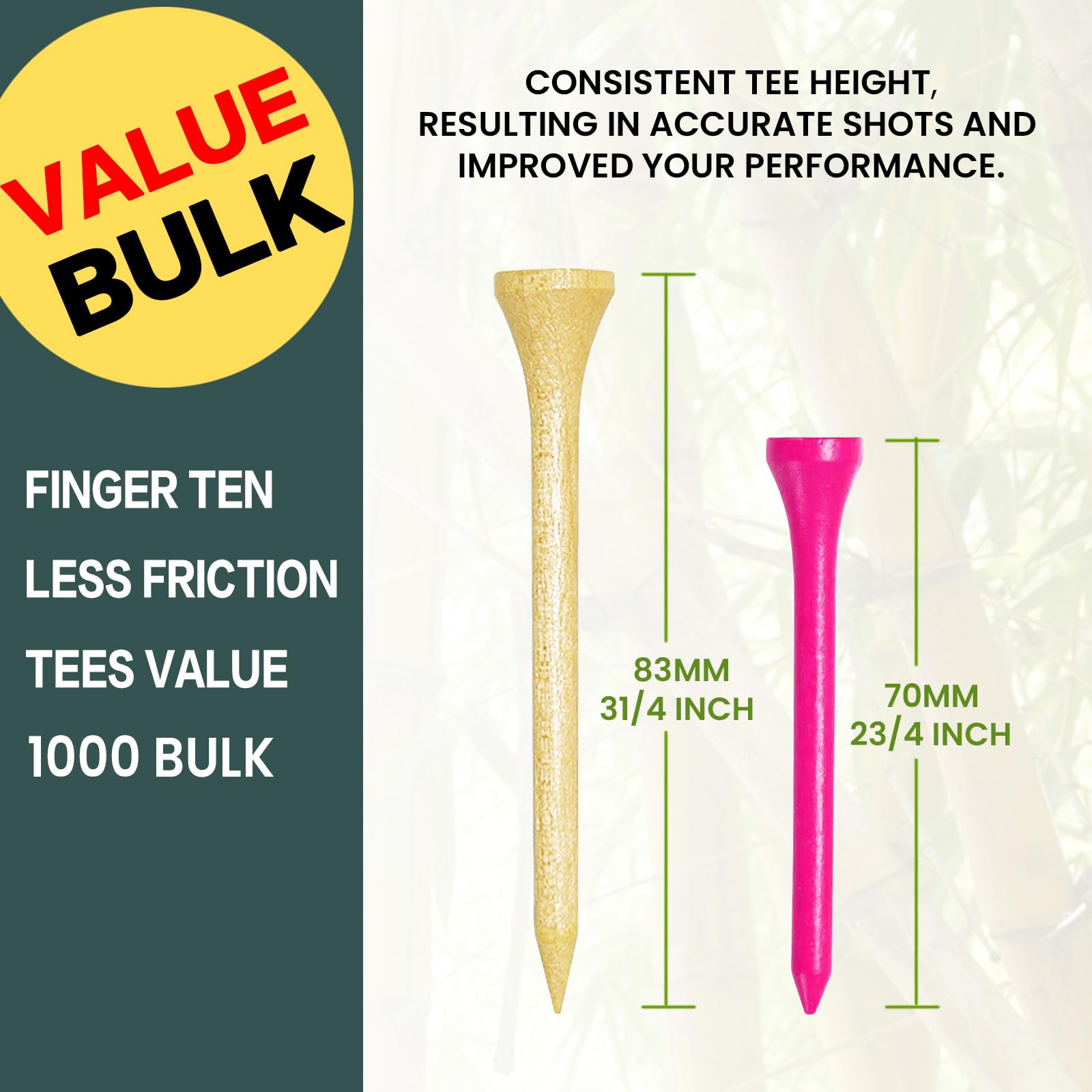 XJBTBA Tees de Golf de Madera 2 3/4 3 1/4 Pulgadas 83 mm 70 mm a Granel 250 500 1000 Unidades, tee de Golf de práctica de Madera para Hombres y Mujeres