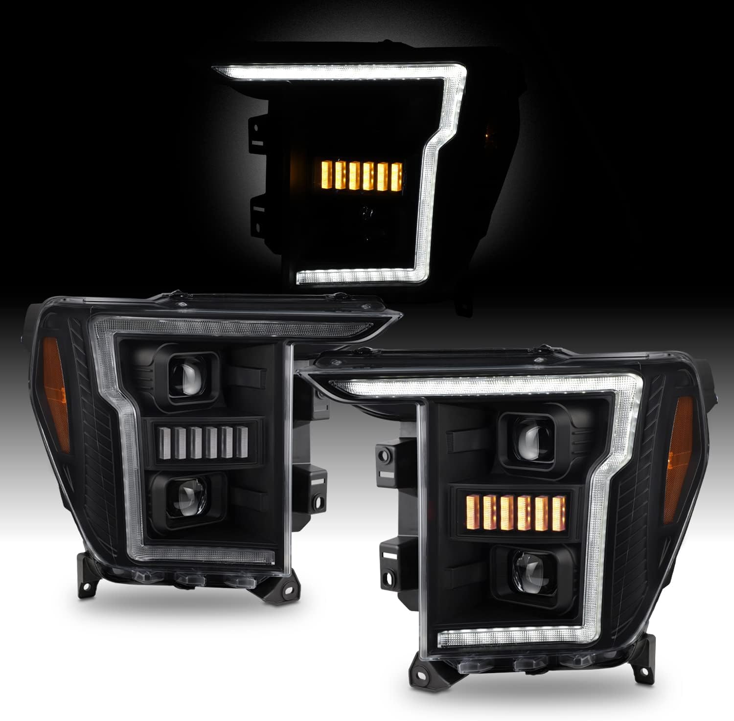 2004-2008 Ford F150 Black LED Tube Switchback Turn Signal Headlights Headlamps E - Foto 6