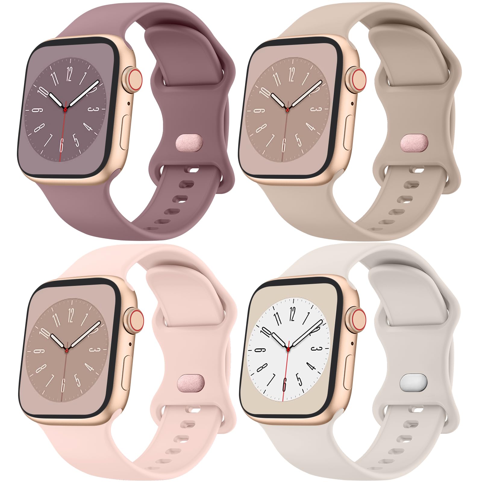 [4 Pack]Silicone Bands for Apple Watch Bands Women Men 49mm 45mm 44mm 42mm 41mm 40mm 38mm, Soft Adjustable Comfortable Replacement Sport Strap for iWatch UltraWatch Series 10/9/8/7/SE/6/5/4/3/2