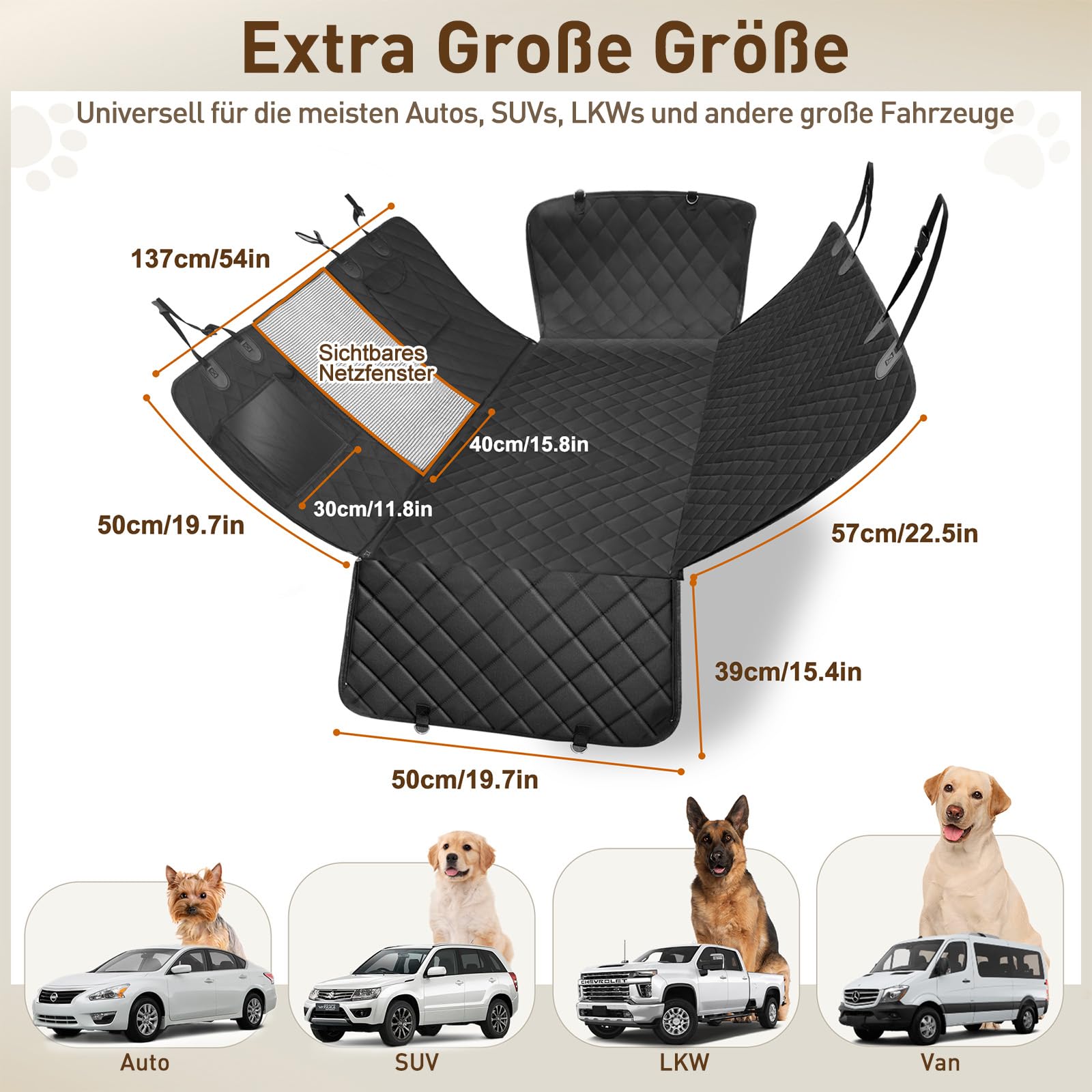Gimars Hundedecke Auto Rückbank, 157x137cm Große Verdickte Kratzfest Wasserdicht Hunde Autositz Rückbank, Universal Hundedecke Auto Mit Abnehmbarer Vorderer Abdeckung Und Sichtfenster Für PKW LKW SUV