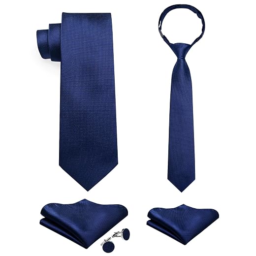 DiBanGu 2PCS Set for Father and Son Tie Silk Mens and Boys Adjustable Necktie & Pocket Square Cufflinks Kids Pre-tied Necktie