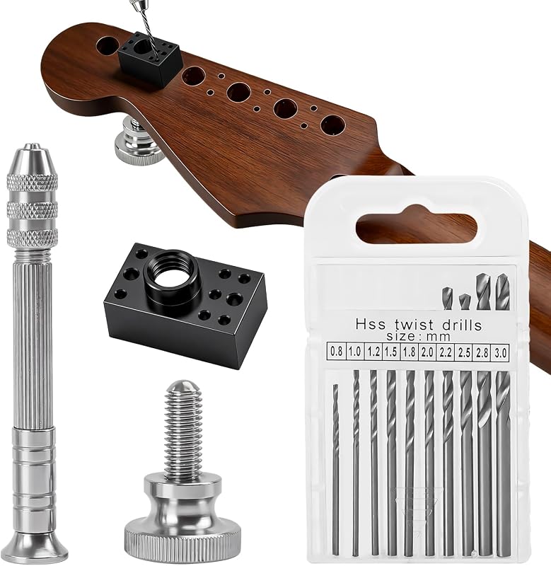 Guitar Tuner Drill Jig Installation Tool | Complete 6-Pin Template Kit, Compatible with Fender Stratocaster / Telecaster, Compatible with Squier Electric Guitars