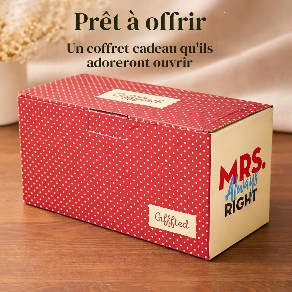 Gifffted Tasse Duo Mr Right Et Mrs Always Right, Mug Original Idée Cadeau Anniversaire Mariage, Pour Couple, Femme, Homme, Amis, Amoureux, Elle, Lui, Noel, Cafe, Tasse Humour