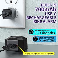 Vista 6 de Fosmon Alarma de bicicleta recargable USB-C con control remoto, impermeable IP55, inalámbrica, sensor de vibración y movimiento de 110dB, sistema