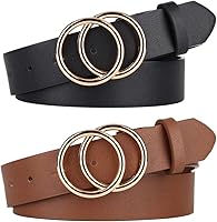 UnFader Women's Pack of 2 Faux Leather Belts with Double O-Ring Buckle for Jeans - Comfortable, Stylish, Multiple Sizes