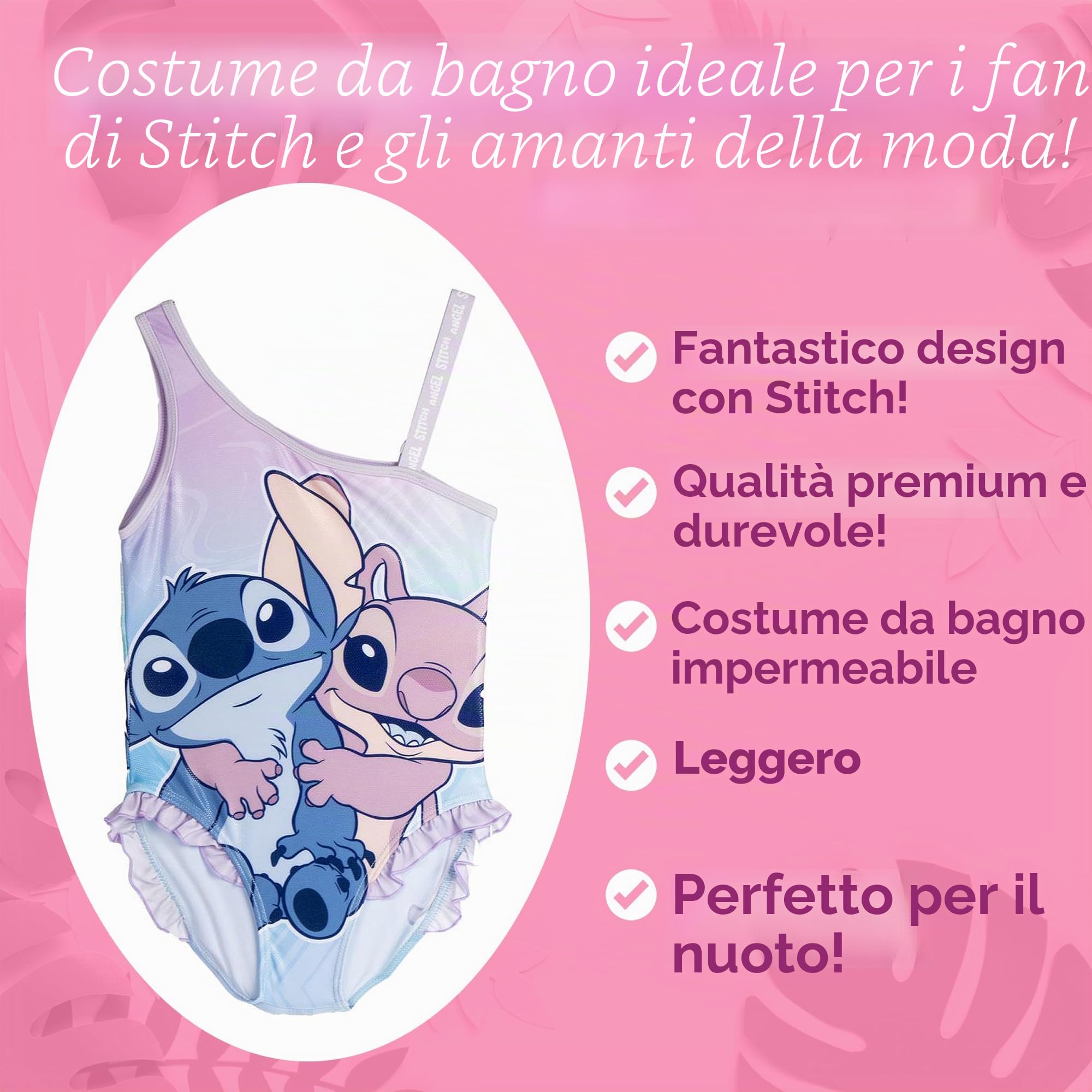 Costume da bagno Stitch da ragazza, un pezzo, comodo e carino, ideale per spiaggia, piscina o compleanno Stitch