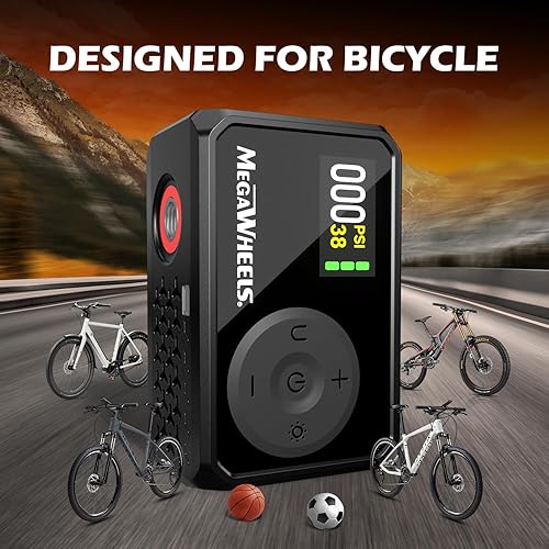Miniatura 4 de MEGAWHEELS Mini bomba de neumáticos para bicicleta, bomba eléctrica de bicicleta de 120 PSI con válvula Presta y Schrader, bomba de bicicleta