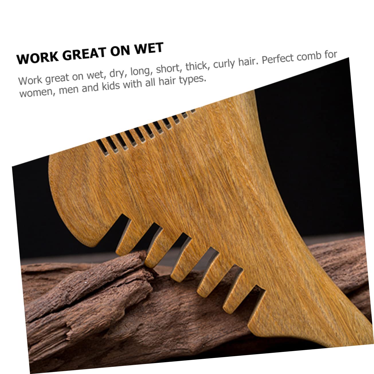 drewniany grzebień, Drewniany grzebień z drewna sandałowego do wąsów Do włosów Statyczny Naturalny środek rozczesywania masażer skóry głowy(As Shownx3pcs,12.5x8.5cmx2pcs)