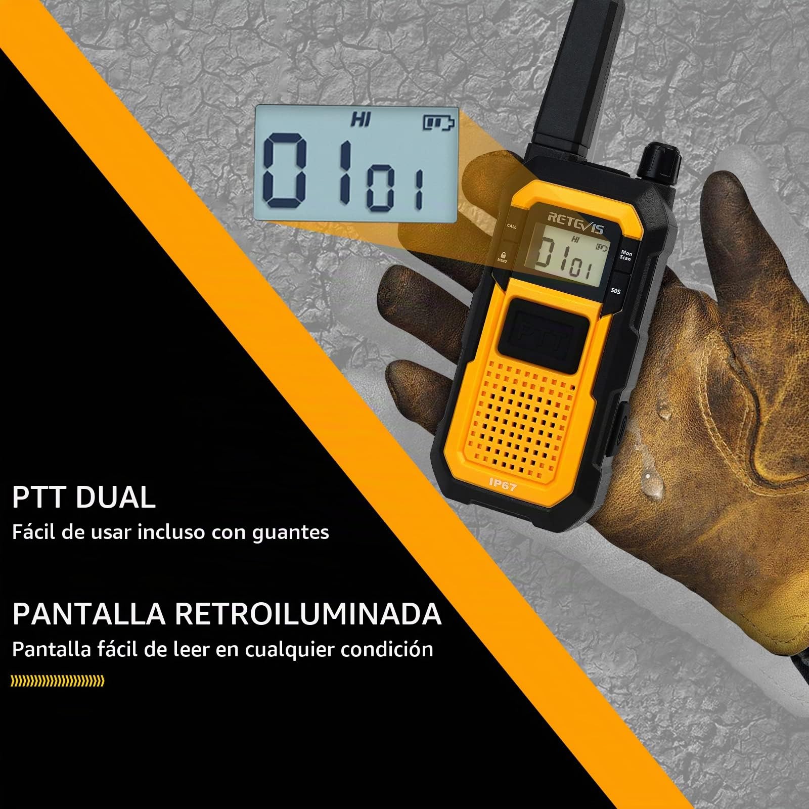 Retevis RB648 Walkie Talkies Resistentes, Radio Impermeable IP67 | Resistente a los Golpes, 2000 mAh, USB-C, Walkie Talkie Profesional para Adultos Sitio de Trabajo (6 Unidades)