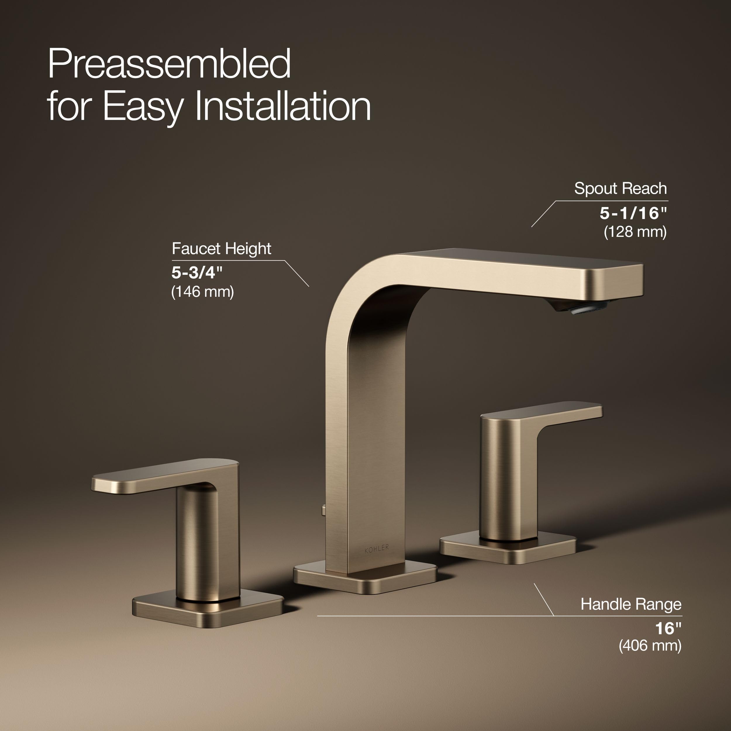 Amazon | KOHLER K-23484-4-BV Parallel® ワイドスプレッド LAV 蛇口