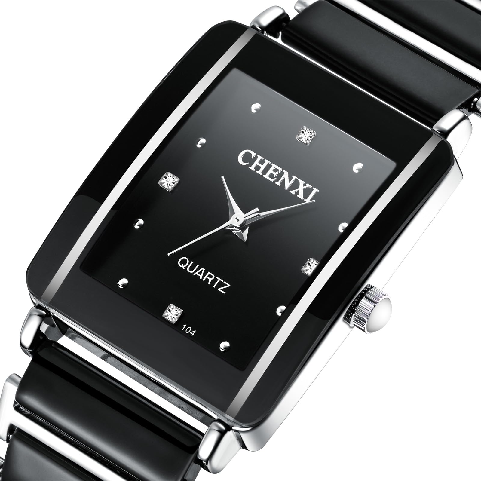 MASTOP Valentines Paar Quarzuhren Weiß Schwarz Rechteck Edelstahl für Sie und Ihn Armbanduhr für Männer Frauen Liebhaber Hochzeit Romantisches Geschenk Set von 2