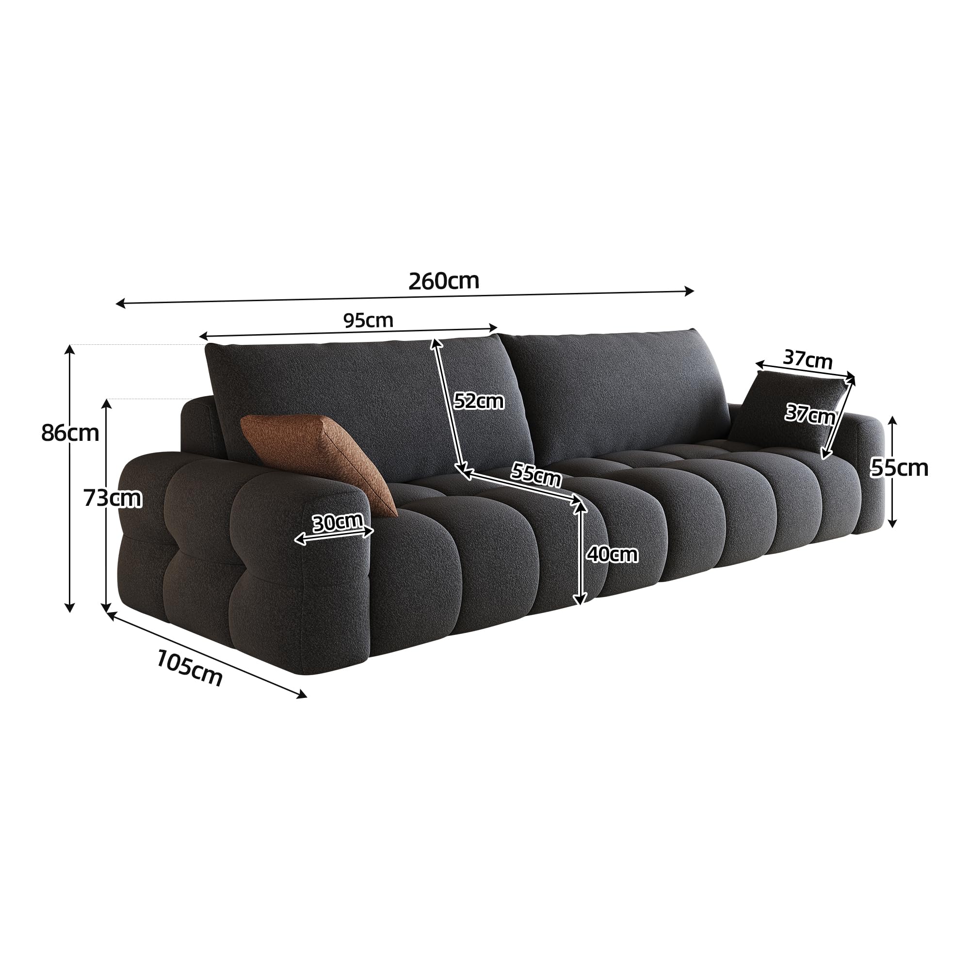 Canapé Modulaire 260x105x86 cm en Mousse Compressée, Canapé Sans Cadre et Sans Montage, Tissu Confortable à Assise Profonde, 4 Places, Idéal pour Salon, Chambre et Appartement, Design Moderne