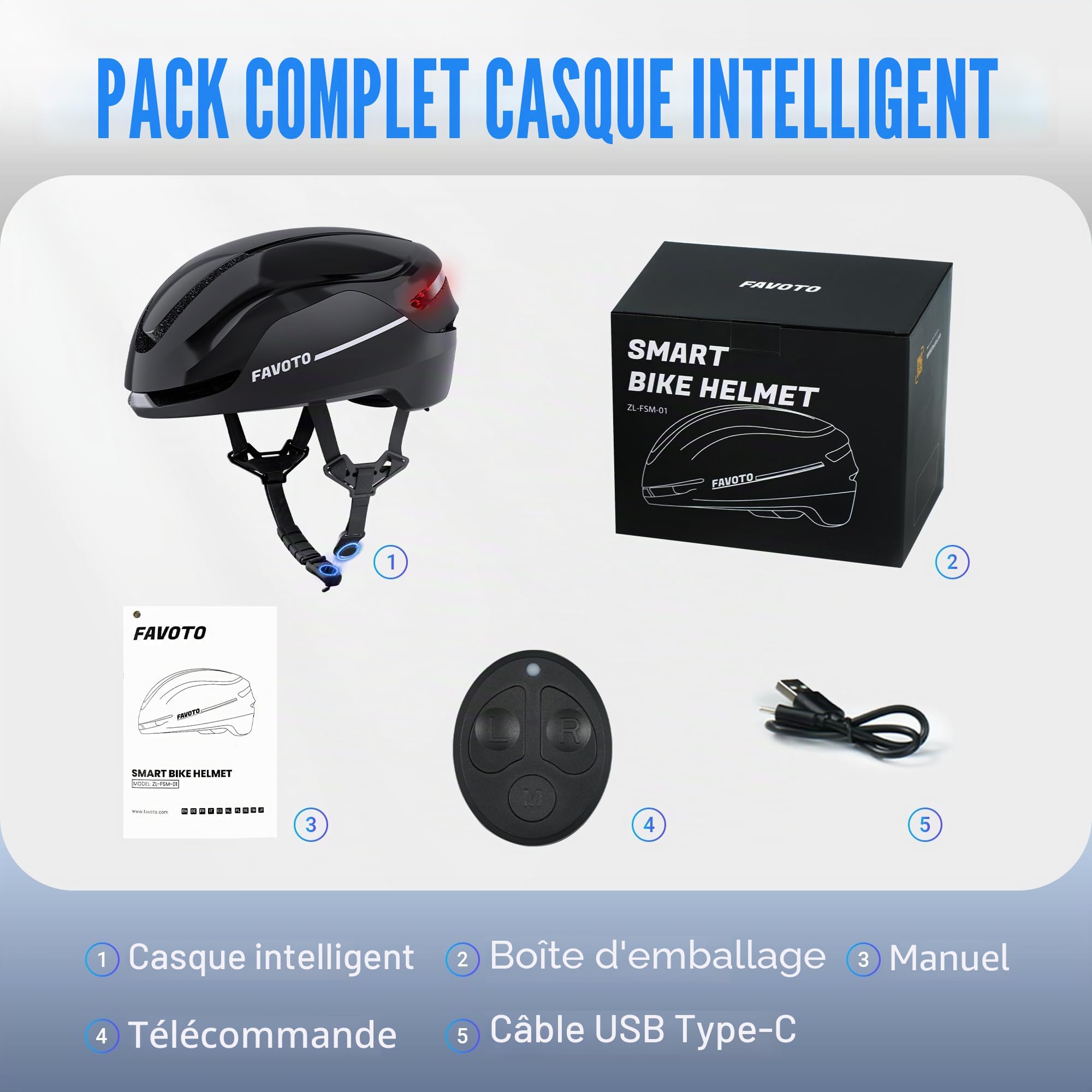 Favoto Casque de vélo Intelligent avec lumières et Clignotants, certifié CE, Casque de Cyclisme pour Adultes avec télécommande, 3 Modes d'éclairage Rouge : Respiration, Clignotant, Fixe