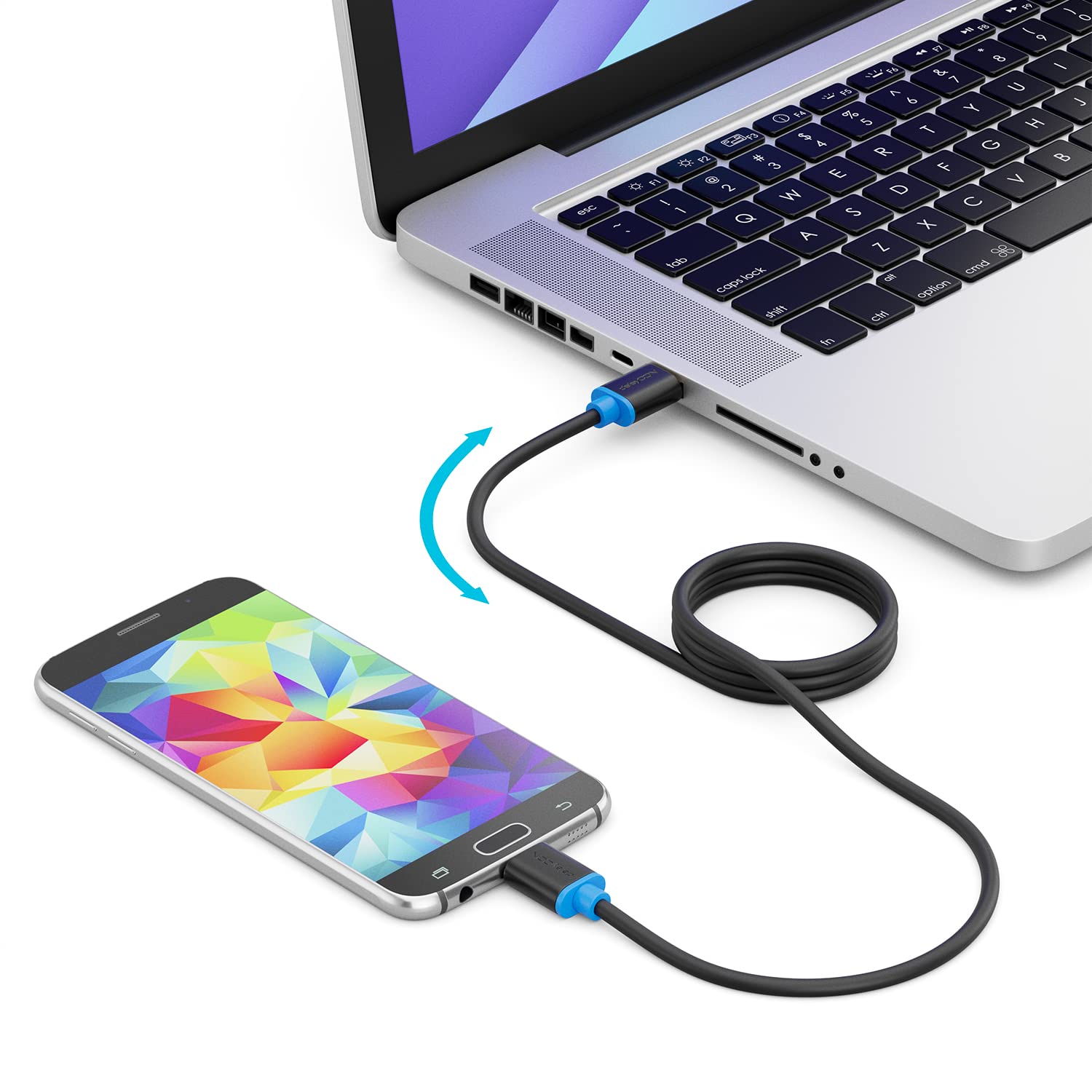 deleyCON 1m Cavo Dati Micro USB 3.0 Fino a 5 Gbit/s Cavo di Ricarica per Mobile Smartphone Tablet Dischi Rigidi Esterni - USB A Maschio a Connettore Micro B Nero