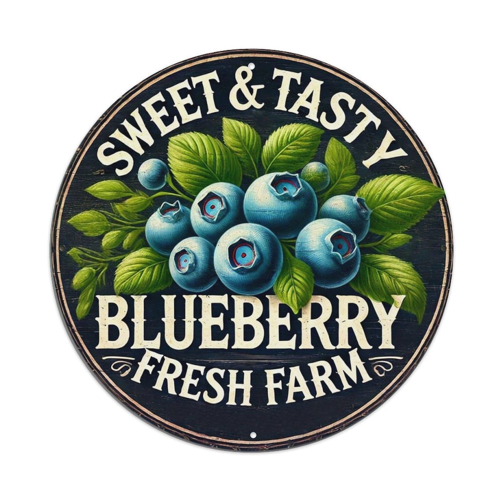 Sweet Tasty Blueberry Fresh Farm Vintage Round Tin Sign Retro Metal Wall Decor Metal Poster, Home Bar Garage Cafe Wall Art Decoration 8x8Inches