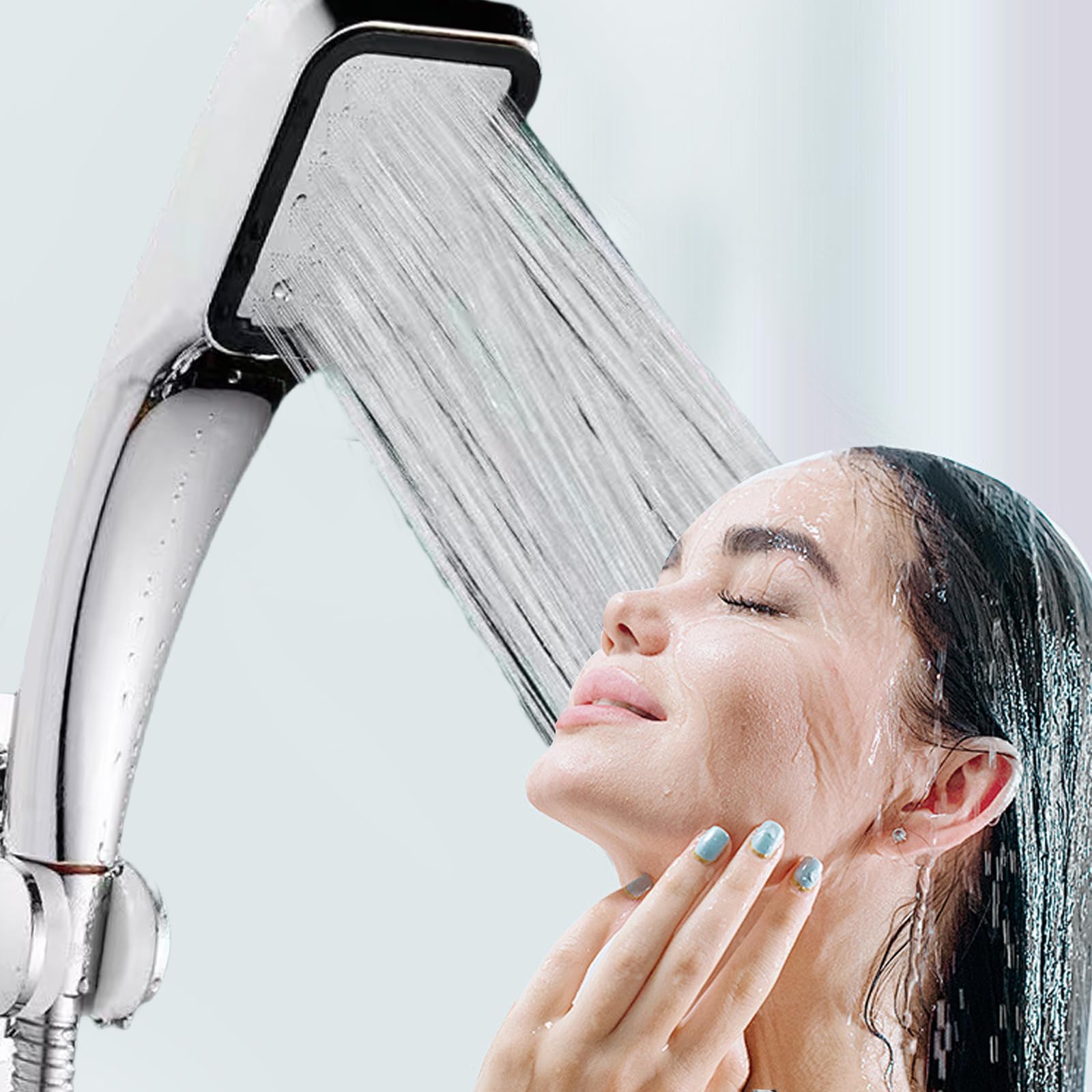 HarmonyCrafts One Piece Square Design High Pressure Shower Head with Ergonomic Handle, Silver Finish, 1 Setting - Image 4