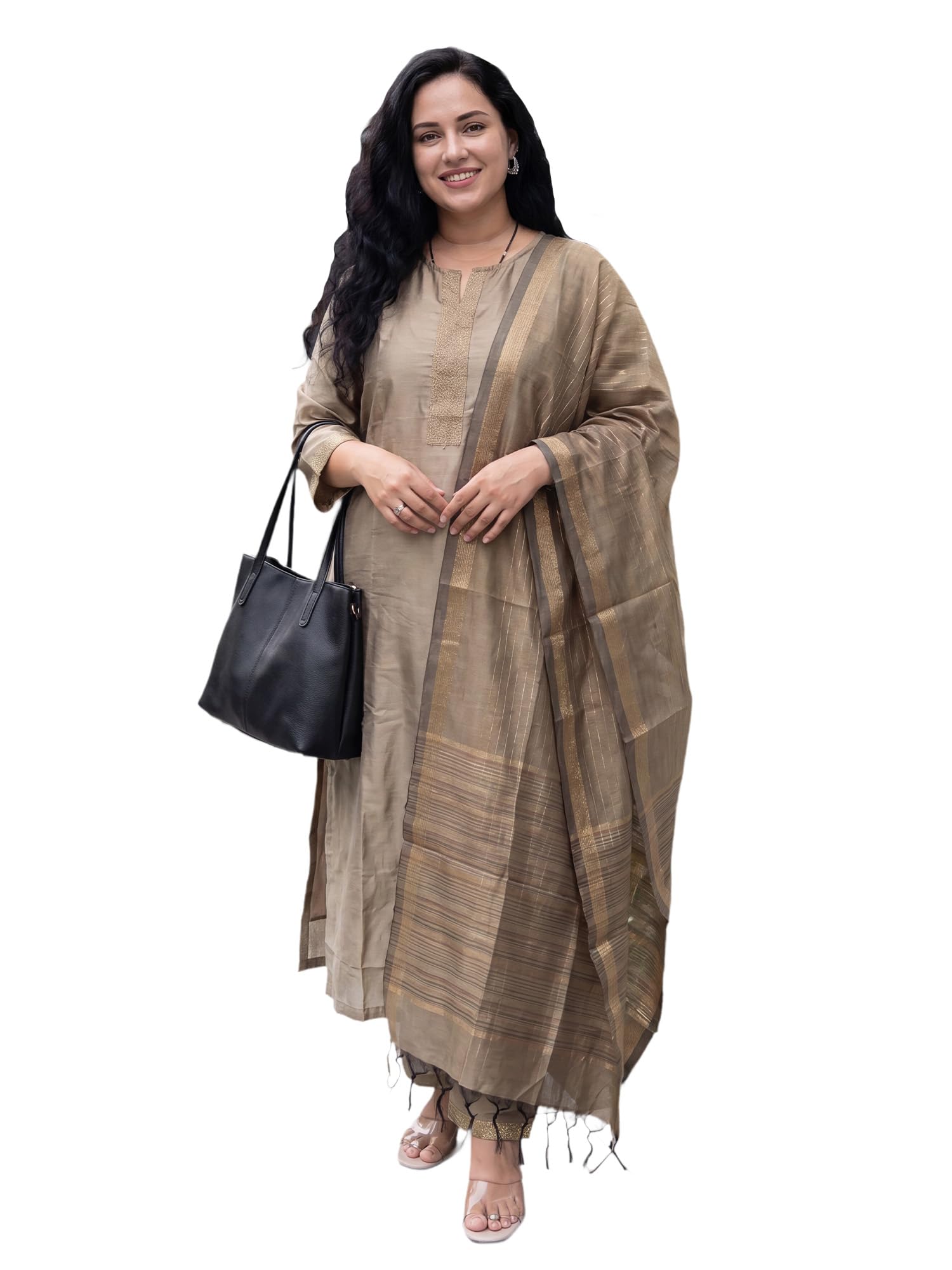 indo era Women's Silk Blend Solid Yoke Design Thread Work Kurta & Pant with Dupatta Set | Suit Set For Women-picture-40