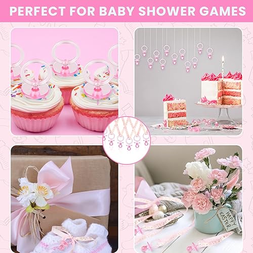 Miniatura 6 de 24 dijes de collar de fiesta de revelación de género, decoración de ducha acrílica en forma de chupete rosa para adultos