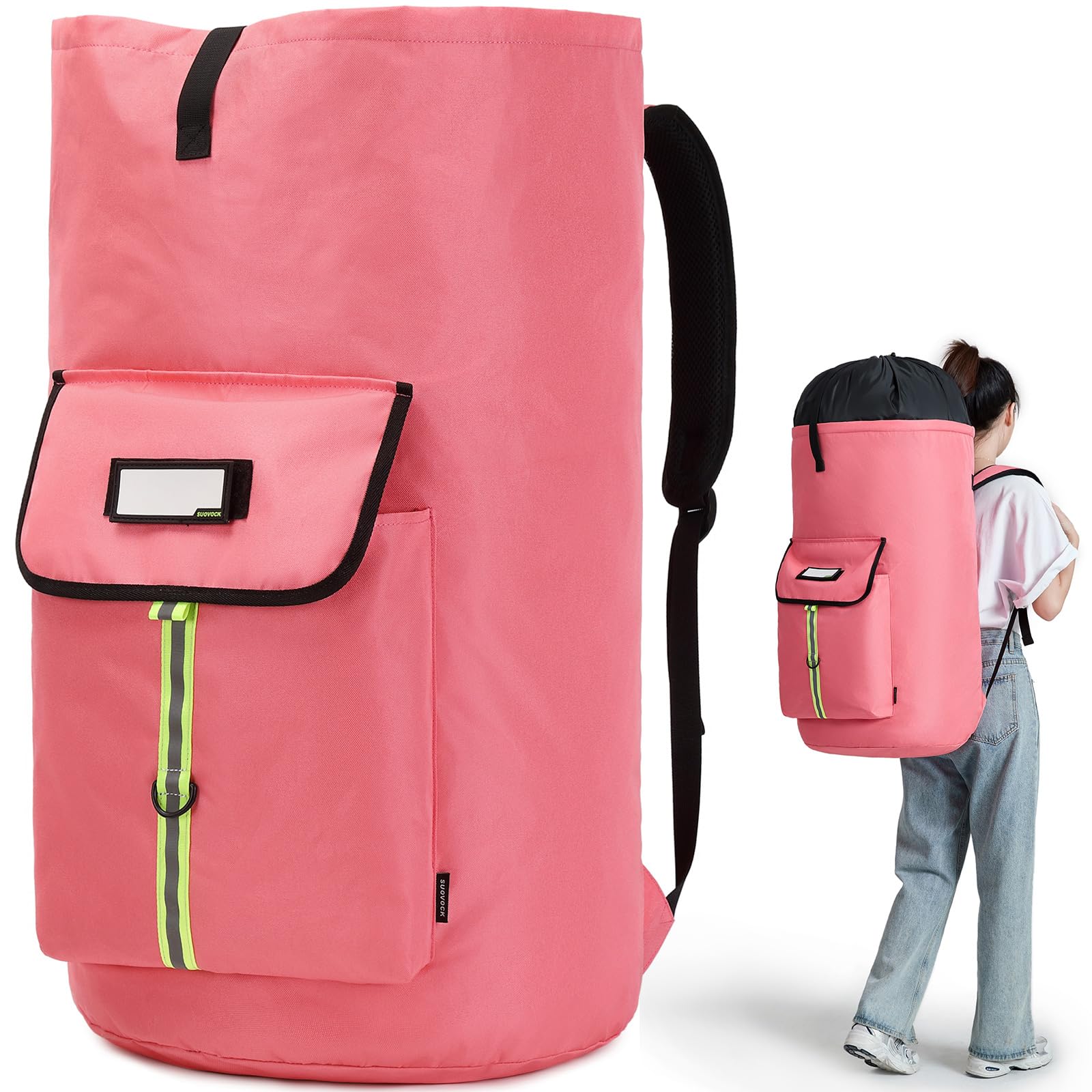 SUOVOCK laundry bag backpack,extra-large heavy duty laundry bags,laundry backpack for college students,drawstring closure (bright red Laundry Backpack