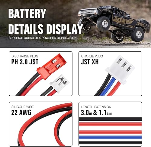Miniatura 3 de SCX24 7.4V 1200mAh 2S 35C Lipo batería recargable con JST y PH2.0 doble descarga enchufe apto para Axial Scx24 RC Car Truck y la mayoría 110, 116,